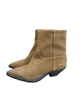 NWT Zara Cognac Suede Pointed-Toe Ankle Booties